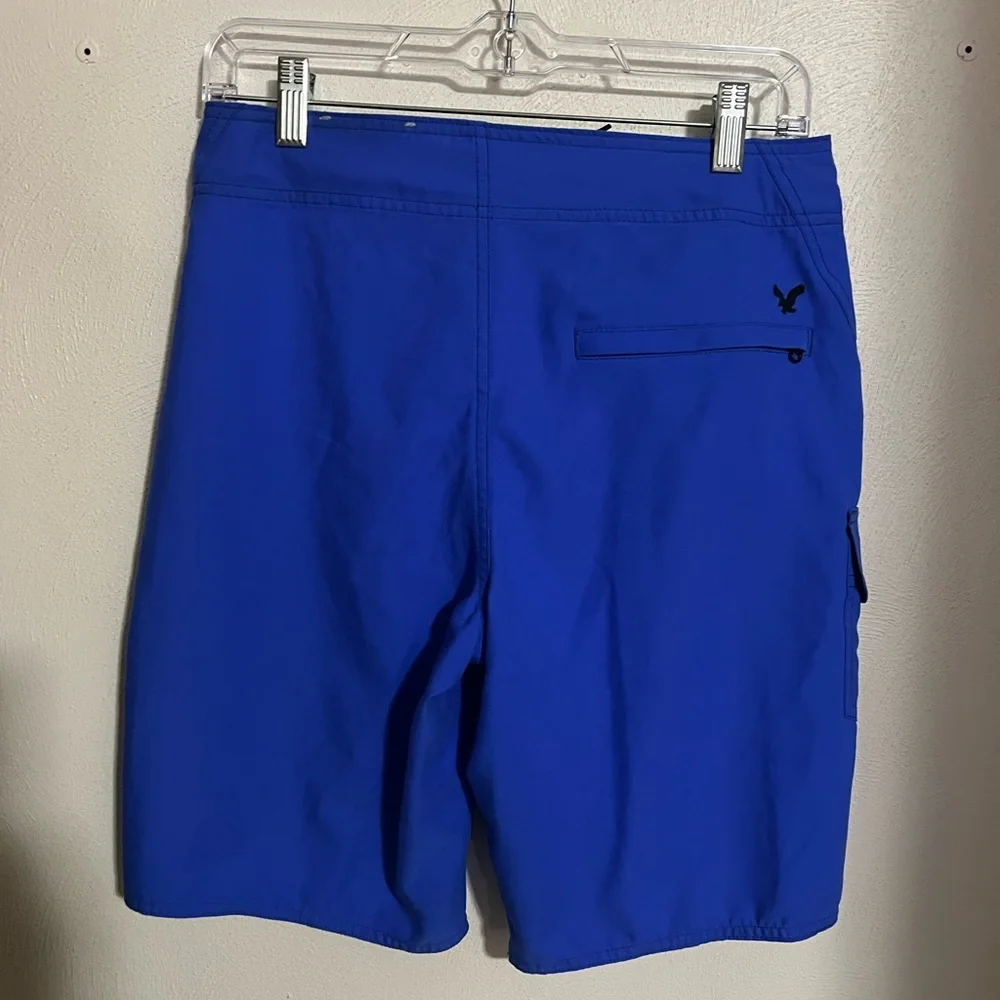 AMERICAN EAGLE Classic Summer Tie Waist Board Shorts Royal Blue Black‎ Men's XS